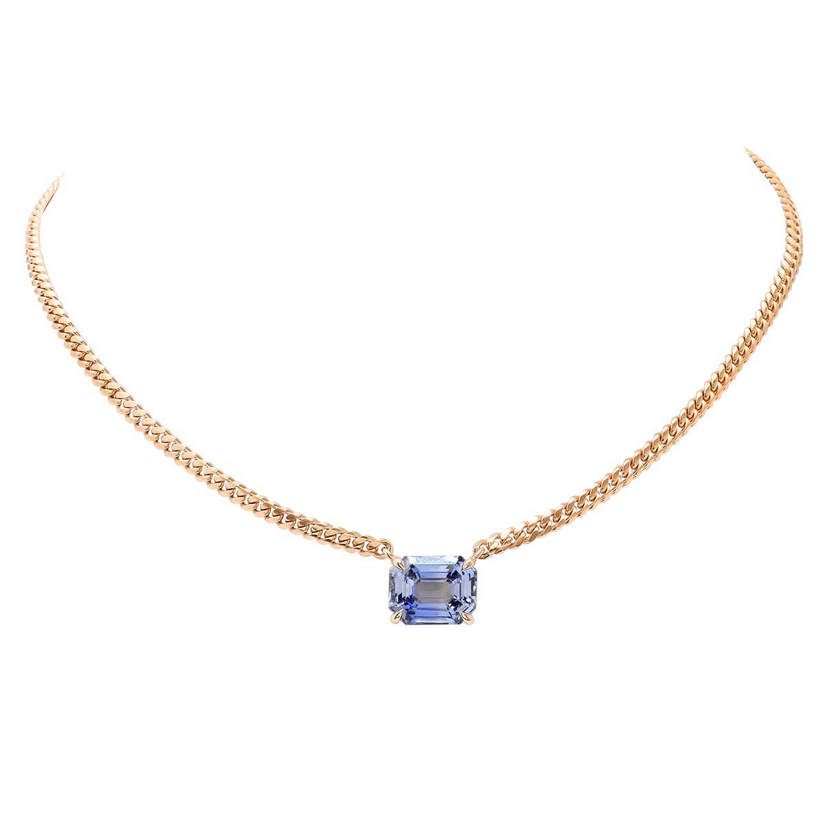 blue sapphire cuban chain necklace 3mm 14k gold